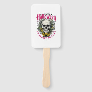 Vintage Halloween Skull Alien Graphic for White Sh Hand Fan