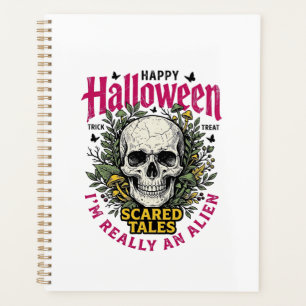 Vintage Halloween Skull Alien Graphic for White Sh Planner