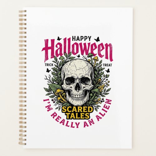 Vintage Halloween Skull Alien Graphic for White Sh Planner