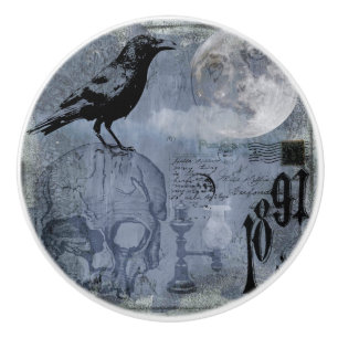 Vintage Halloween Skull and Crow Customize Ceramic Knob