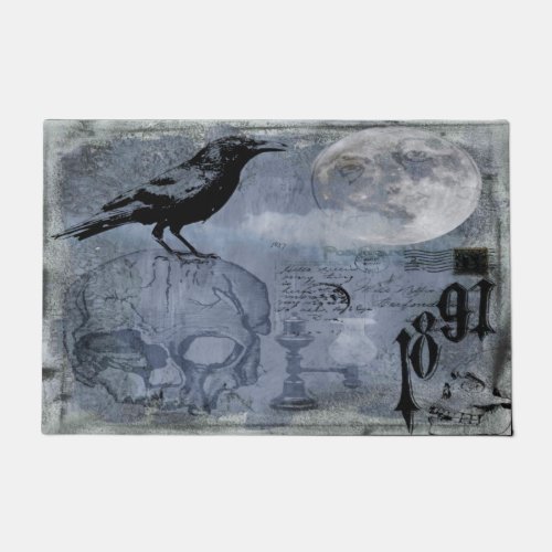 Vintage Halloween Skull and Crow Customize  Doormat