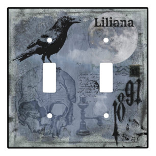 Vintage Halloween Skull and Crow Customize Light Switch Cover