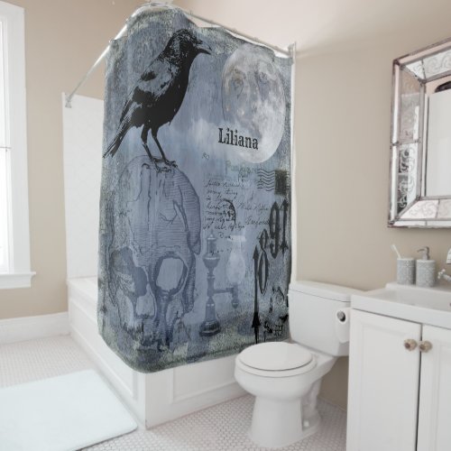 Vintage Halloween Skull and Crow Customize Shower Curtain