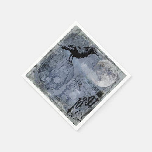 Vintage Halloween Skull and Crow Decoupage Napkins