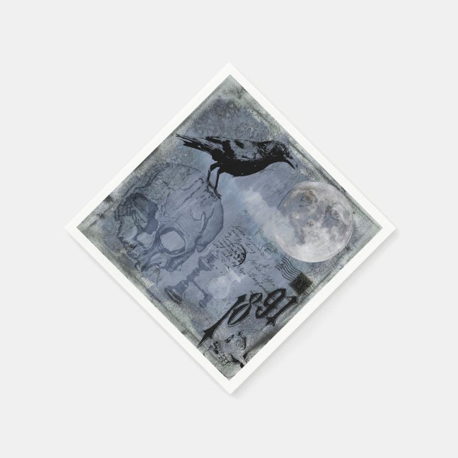 Vintage Halloween Skull and Crow Decoupage Napkins (Corner)