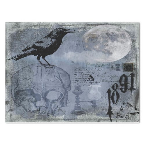 Vintage Halloween Skull and Crow Decoupage Tissue Paper