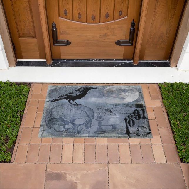 Vintage Halloween Skull and Crow  Doormat (Outdoor)