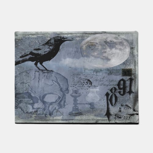 Vintage Halloween Skull and Crow Doormat