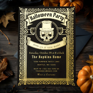 Vintage Halloween Skull in Top Hat Party Invitatio Foil Invitation