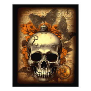 Vintage Halloween Skull shabby Spooky Decoupage Photo Print