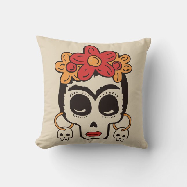 Vintage Halloween Skull Throw Pillow (Front)