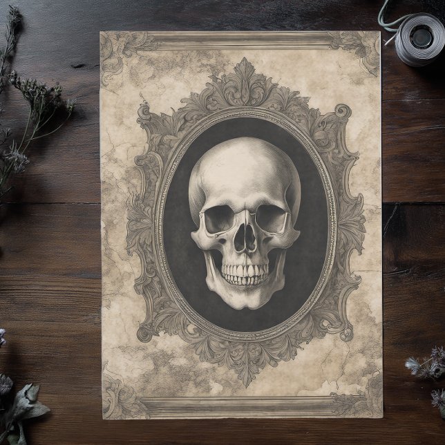 Vintage Halloween Skull Tissue Paper (Whole Page Elegant Gothic Skull Tissue Paper for Decoupage and Halloween Gift Wrapping
)