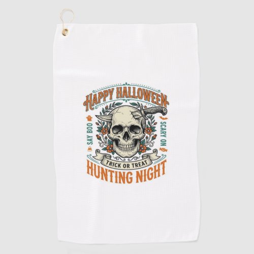 Vintage Halloween Skull Trick or Treat Shirt Desig Golf Towel