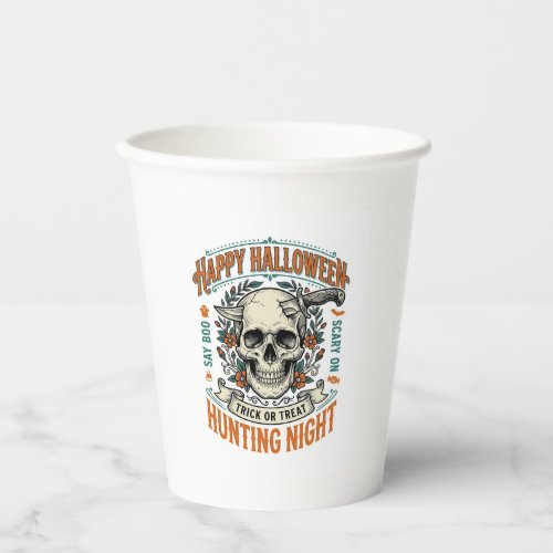 Vintage Halloween Skull Trick or Treat Shirt Desig Paper Cups