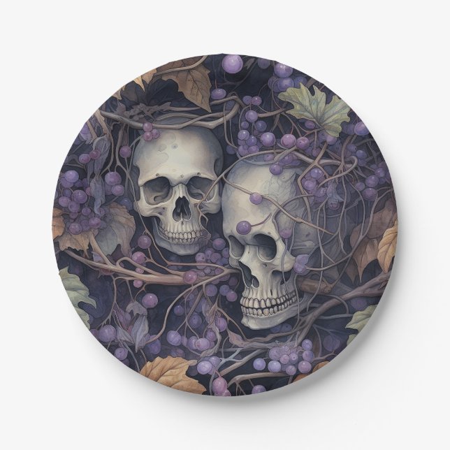 Vintage Halloween Skulls Paper Plates (Front)
