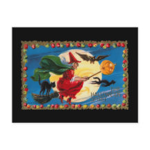 Vintage Halloween Spirit Witch Postcard