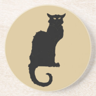 Vintage Halloween, Spooky Art Nouveau Black Cat Coaster