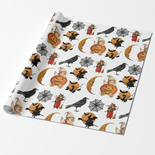 Vintage Halloween Spooky Creepy Pattern Gift Wrapping Paper (Unrolled)