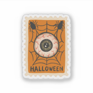 Vintage Halloween Spooky Eyeball & Spiders Stamp Sticker