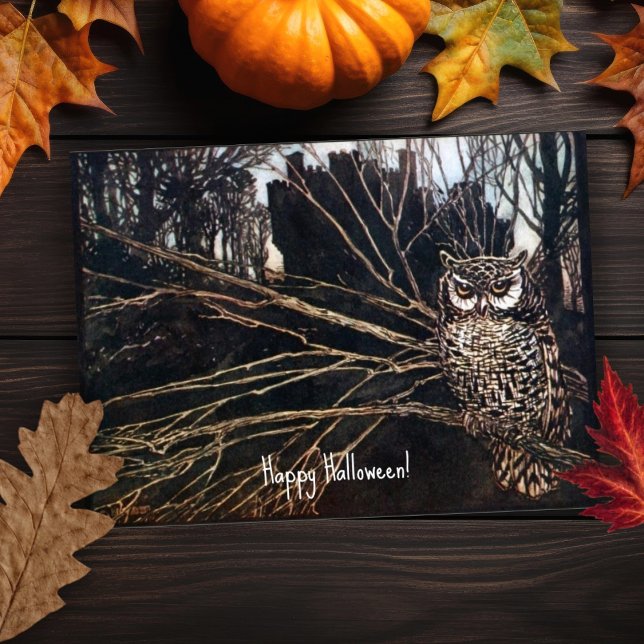 Vintage Halloween Spooky Owl Halloween Card (Creator Uploaded)