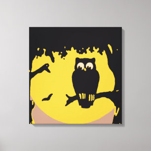 Vintage Halloween, Spooky Owl in Tree with Moon Canvas Print