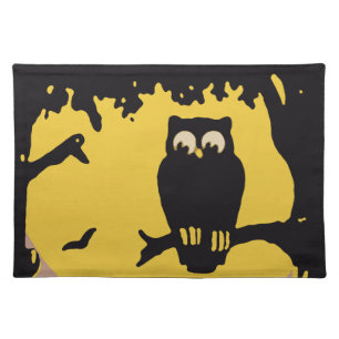 Vintage Halloween, Spooky Owl in Tree with Moon Cloth Placemat