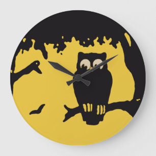 Vintage Halloween, Spooky Owl in Tree with Moon Large Clock