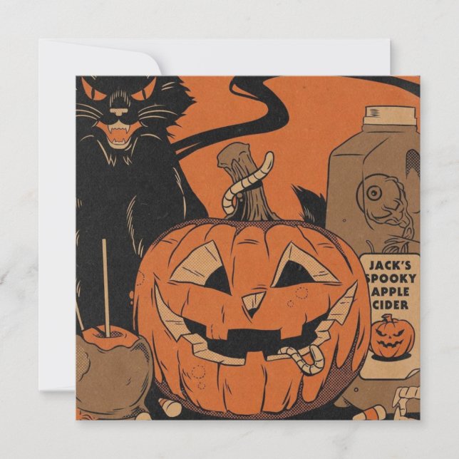 Vintage Halloween Spooky Pumpkin Holiday Card (Front)