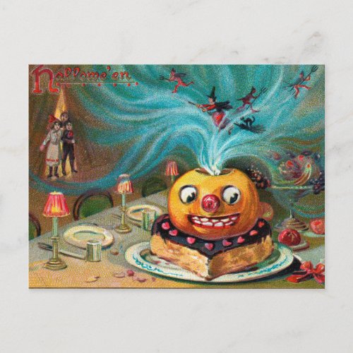 Vintage Halloween spooky pumpkin postcard