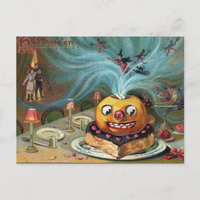 Vintage Halloween spooky pumpkin postcard (Front)