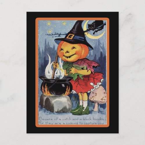 Vintage Halloween Spooky Pumpkin Witch Postcard