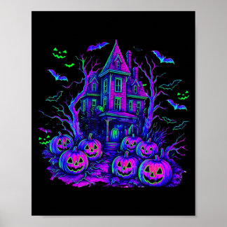 Vintage Halloween Spooky Scene Retro Pumpkin Scary Poster
