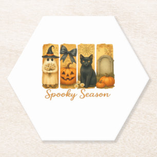 Vintage Halloween Spooky Season, cute ghost floral Paper Coaster