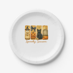 Vintage Halloween Spooky Season, cute ghost floral Paper Plates