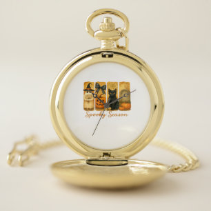 Vintage Halloween Spooky Season, cute ghost floral Pocket Watch