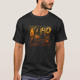 Vintage Halloween Spooky Season Ghost Pumpkin Cat T-Shirt