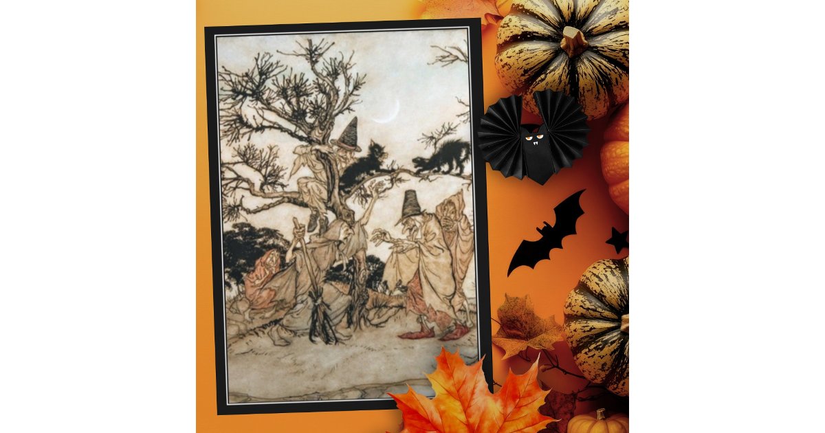 Vintage Halloween Spooky Witch Arthur Rackham Card | Zazzle
