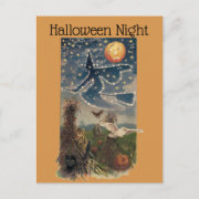 Vintage Halloween Starry Night Postcard
