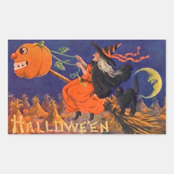 Vintage Halloween Sticker | Witch Cat by mrcountscary at Zazzle