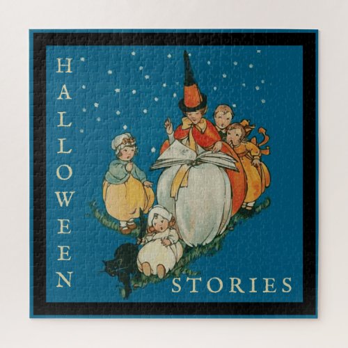 Vintage Halloween Storytime Little Witch Black Cat Jigsaw Puzzle