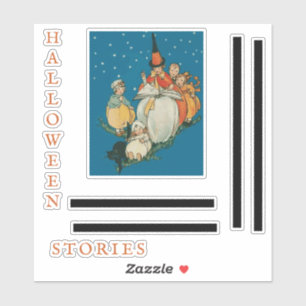 Vintage Halloween Storytime Little Witch Black Cat Sticker