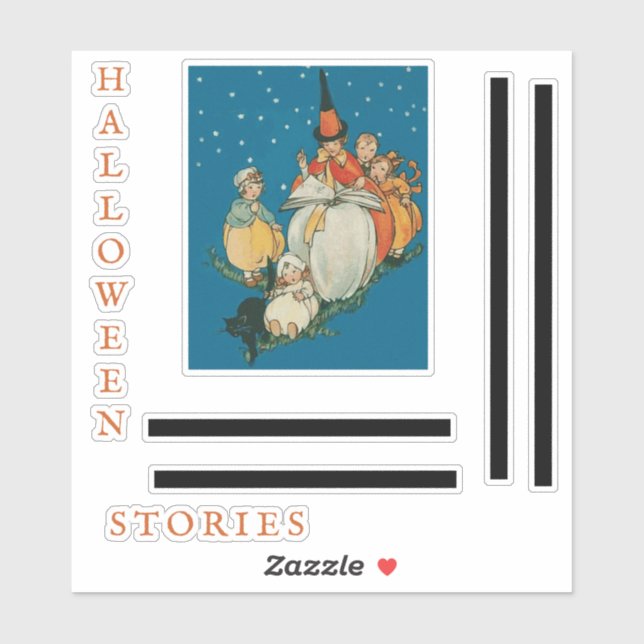 Vintage Halloween Storytime Little Witch Black Cat Sticker (Sheet)