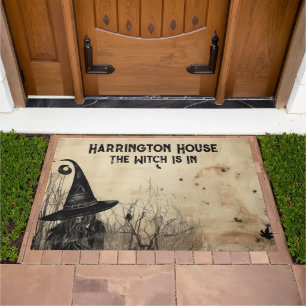 Vintage Halloween The Witch Is In Monogram  Doormat