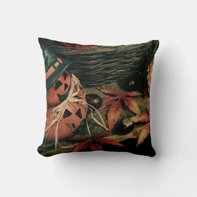 Vintage Halloween Throw Pillow (Front)