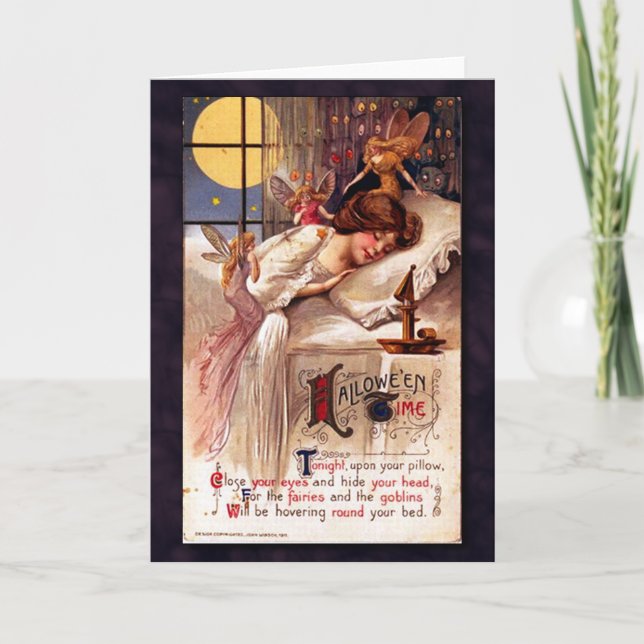 Vintage Halloween Time Faeries Sleeping Girl Card (Front)
