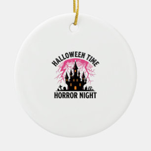 Vintage Halloween Time Horror Night Haunted Castle Ceramic Ornament