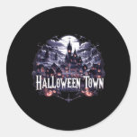 Vintage Halloween Town Skeleton Ghost Pumpkin Hall Classic Round Sticker