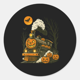 Vintage Halloween Trains Pumpkin Classic Round Sticker
