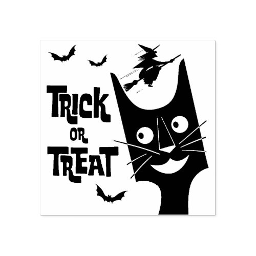 Vintage Halloween Trick or Treat Black Cat Rubber Stamp