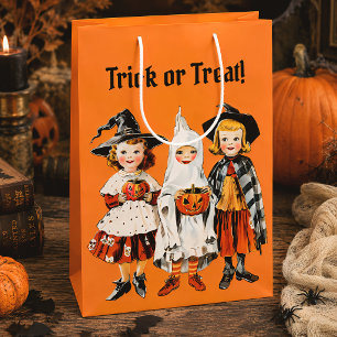 Vintage Halloween Trick or Treat Kids Orange Medium Gift Bag